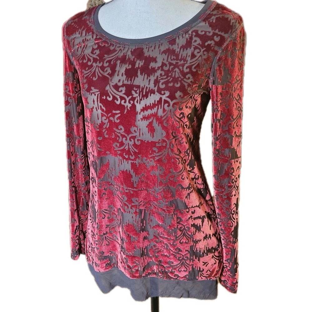 Simply Vera Vera Wang Burnout Velvet Paisley Raw Hem Top Red XS Goth Fairy